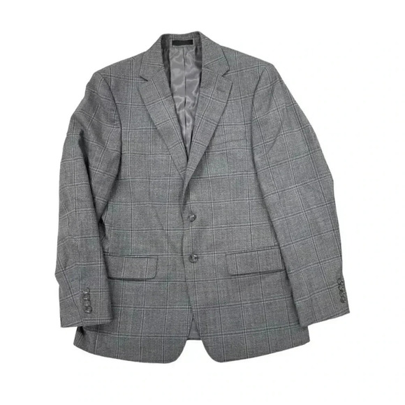 Calvin Klein Blazer Men 40R Gray Multi Plaid 70% Wool Slim Fit - Picture 2 of 10